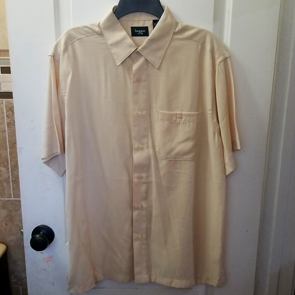 Haggar - Button down shirt, Size - M, Color - White/tan/cream
